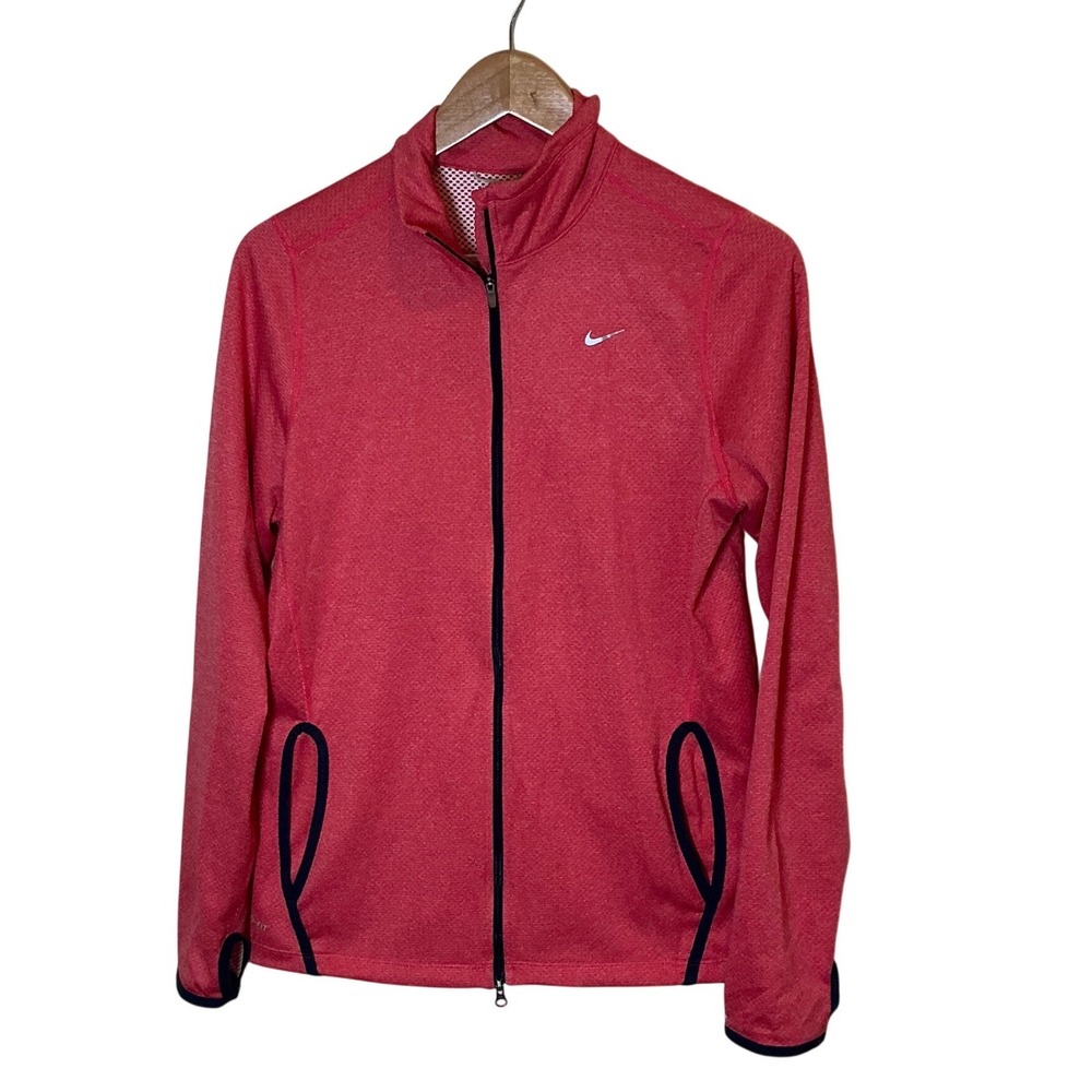 Nike Dri-FIT Womens Running Jacket Pink Heather Full Zip Thumbholes Large